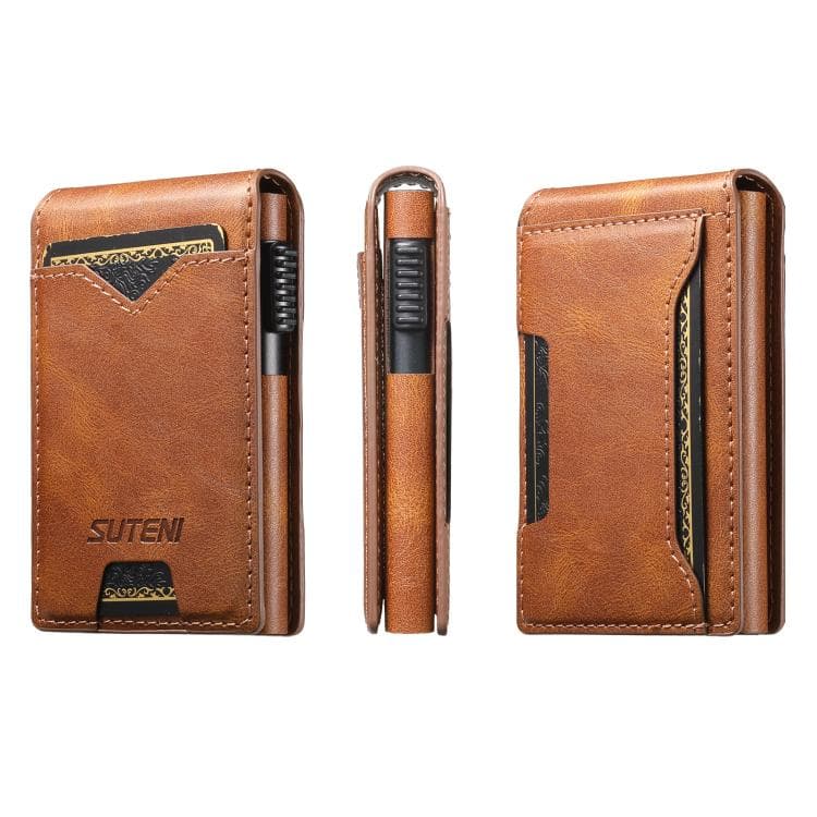 The Suteni oil wax pattern button automatically pops out the veneered printed card box(Brown)