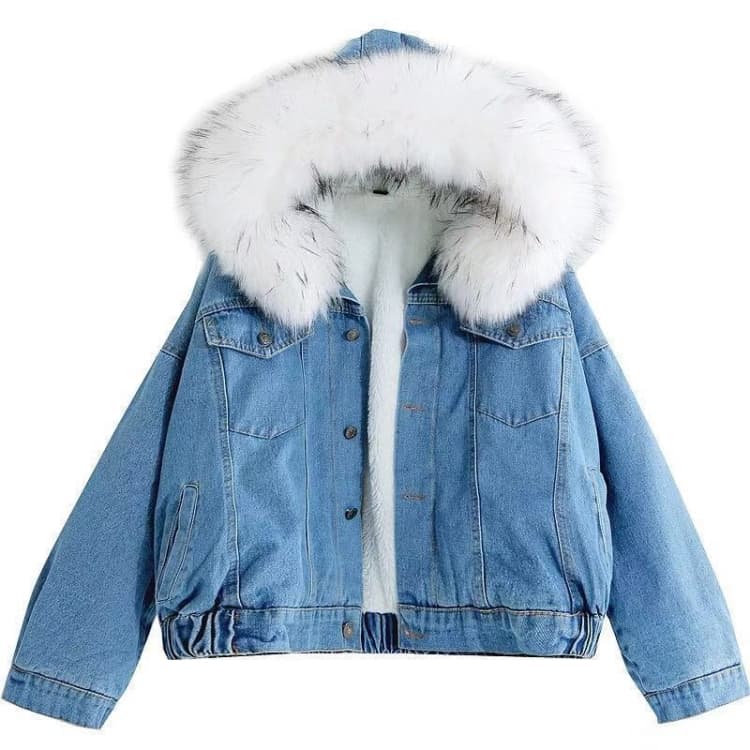 Velvet Thick Denim Jacket Female Winter Big Fur Collar Locomotive Lamb Coat Female Student Short Coat