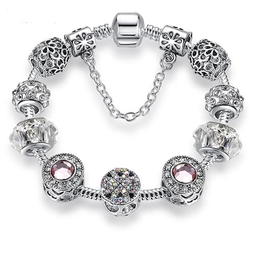 Bracciale in lega con cristallo opale semplice moda donna, lunghezza: 17 cm (argento)