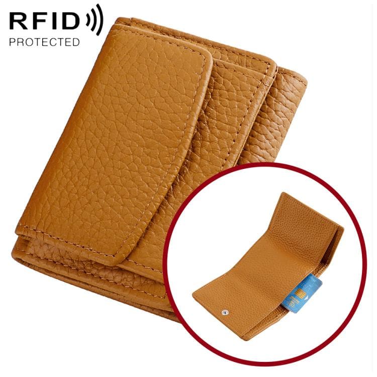 Women RFID Short Genuine Leather Wallet(Earthy Yellow)