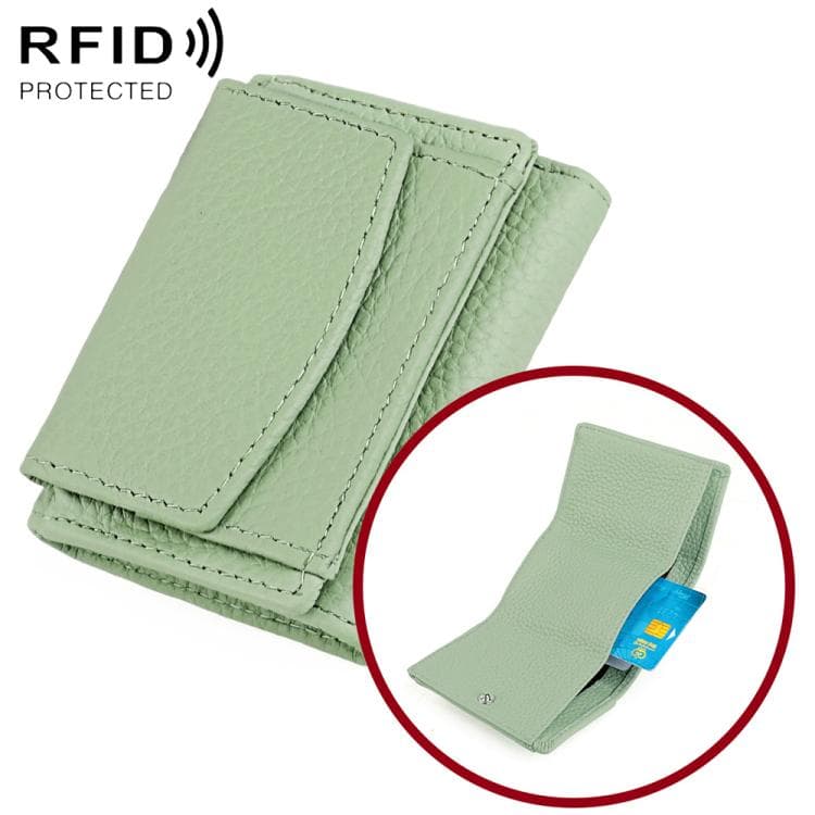Women RFID Short Genuine Leather Wallet(Light Green)