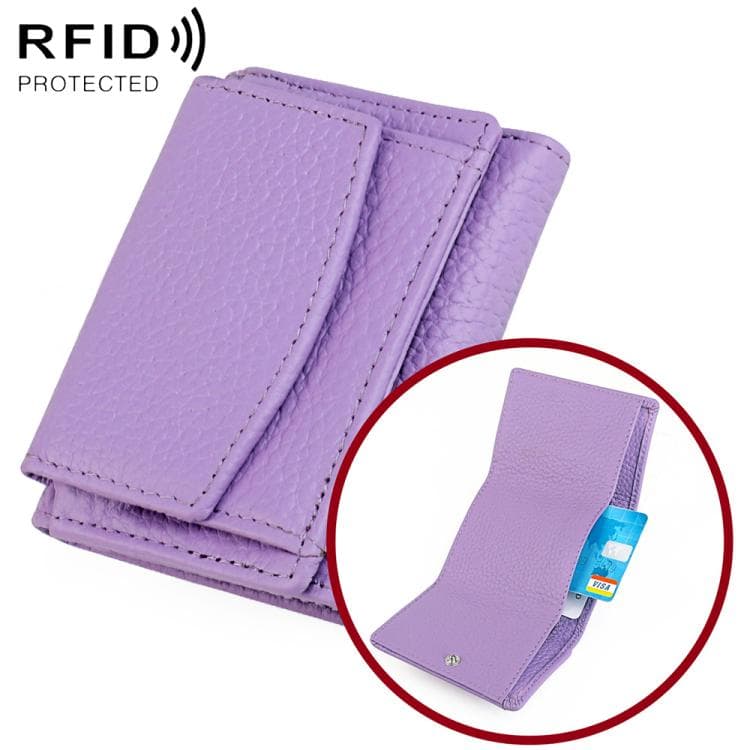 Women RFID Short Genuine Leather Wallet(Light Purple)
