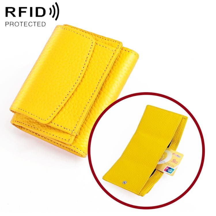 Women RFID Short Genuine Leather Wallet(Pale Yellow)