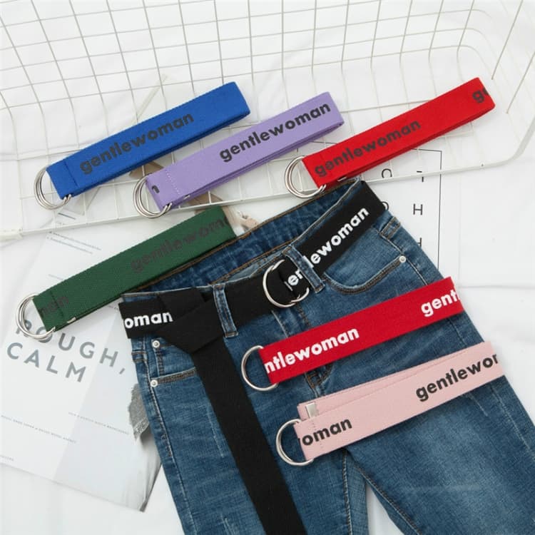 Women Wild Letter Pattern Double Loop Buckle Canvas Belt, Belt Length:130 x 3.8cm(Black World On Red)