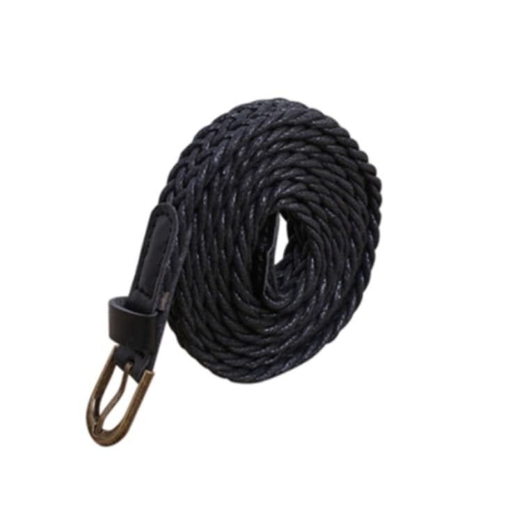 Womens Brief Knitted Candy Colors Braid Belt Female Belt For Dress, Belt Length:105-110cm(Black)