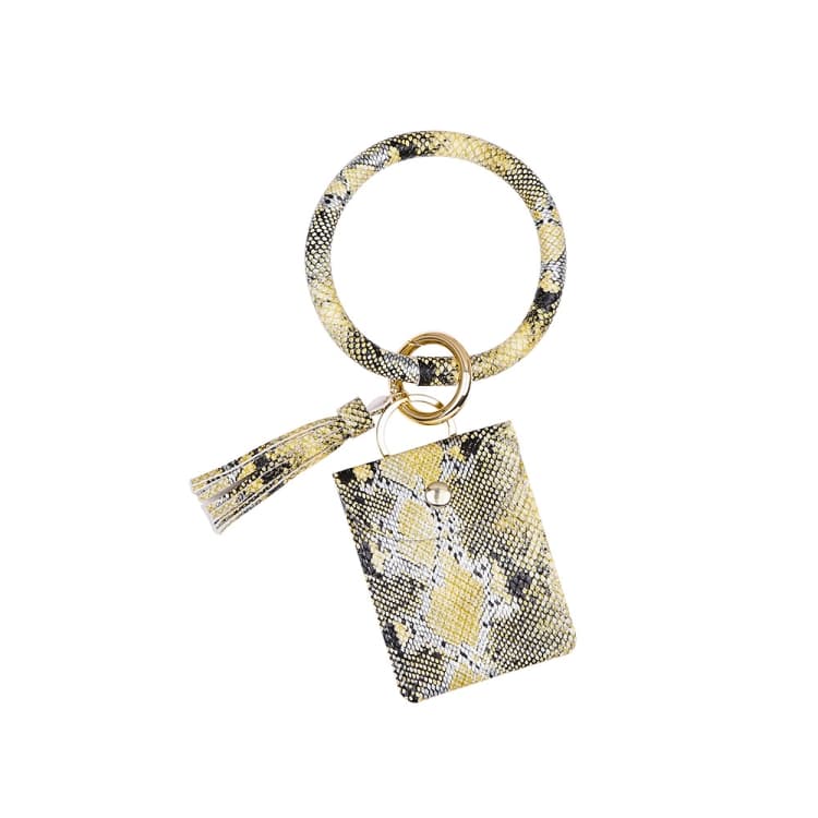 Wrist Keychain Coin Purse PU Leather Snake Print Bracelet Card Case(Yellow)
