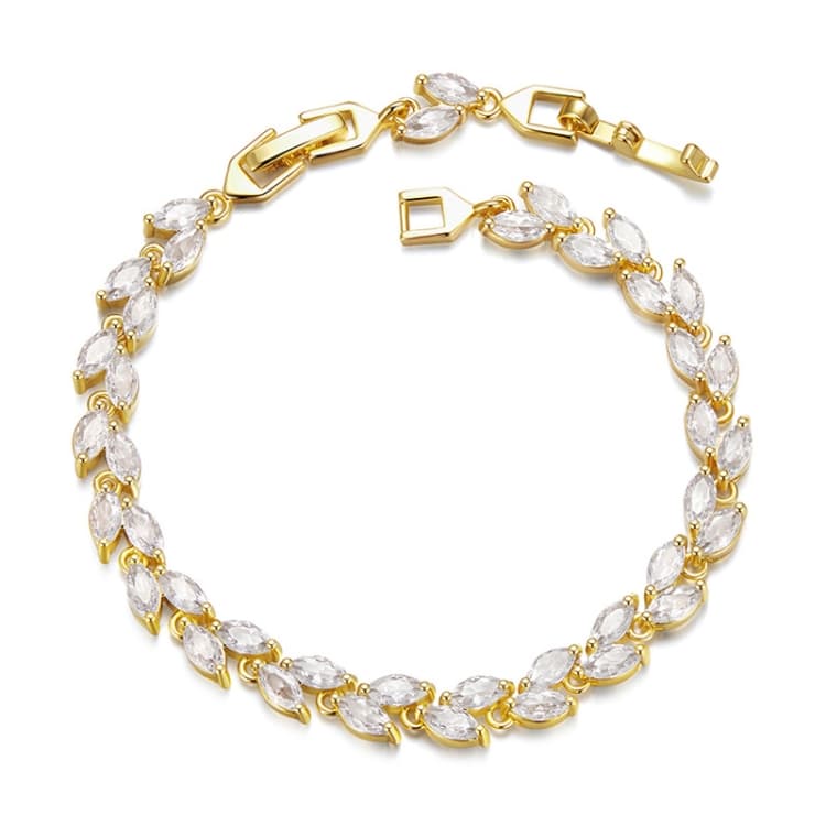 YIB069 Bracciale in rame placcato platino con zirconi scintillanti a foglia d'oliva elegante (Oro)