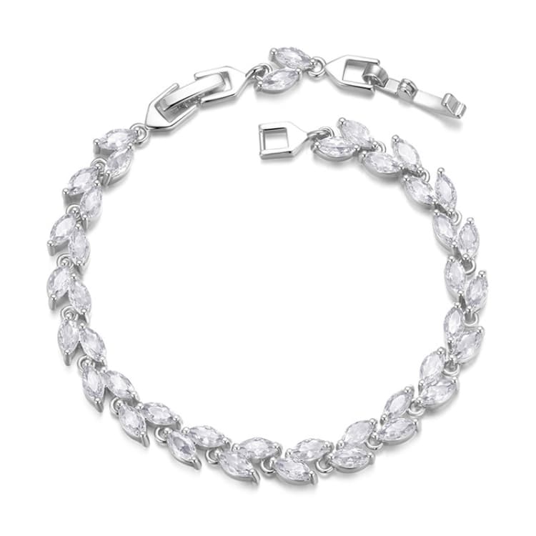 YIB069 Bracciale in rame placcato platino con zirconi scintillanti a foglia d'oliva elegante (argento)