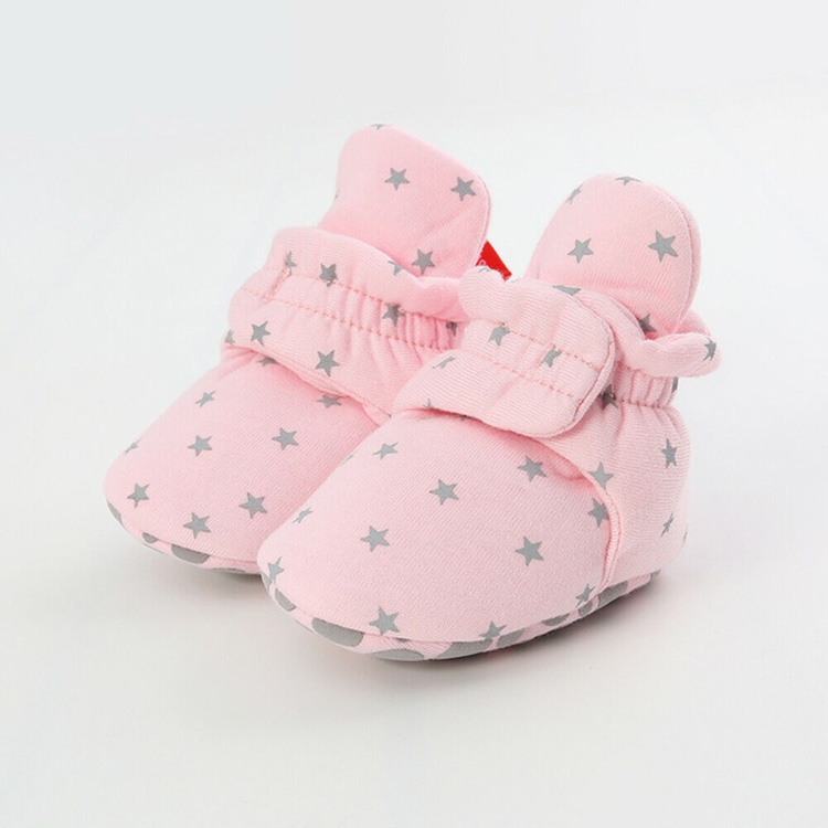 0-1 Year Old Spring and Autumn Knitted Baby Shoes Warm Toddler Cotton Shoes, Size:Inner Length 12cm(Pink Stars)
