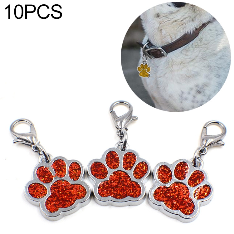 10 PCS Enamel Cat Dog Bear Paw Prints Key Chain Jewelry Making(Red)