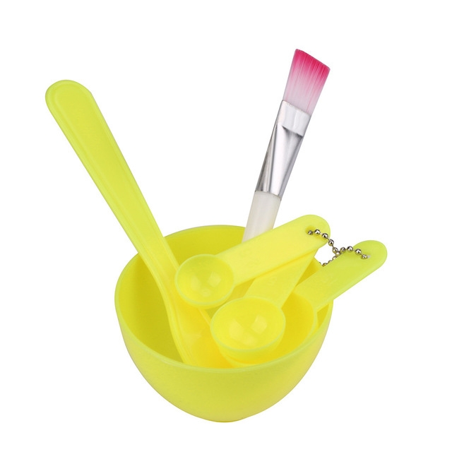 10 Sets 4 in 1 DIY Facial Mask Mixing Bowl Brush Spoon Stick Brush Face Care Set Women Facial Beauty Professional Kits Tools(Light Yellow)