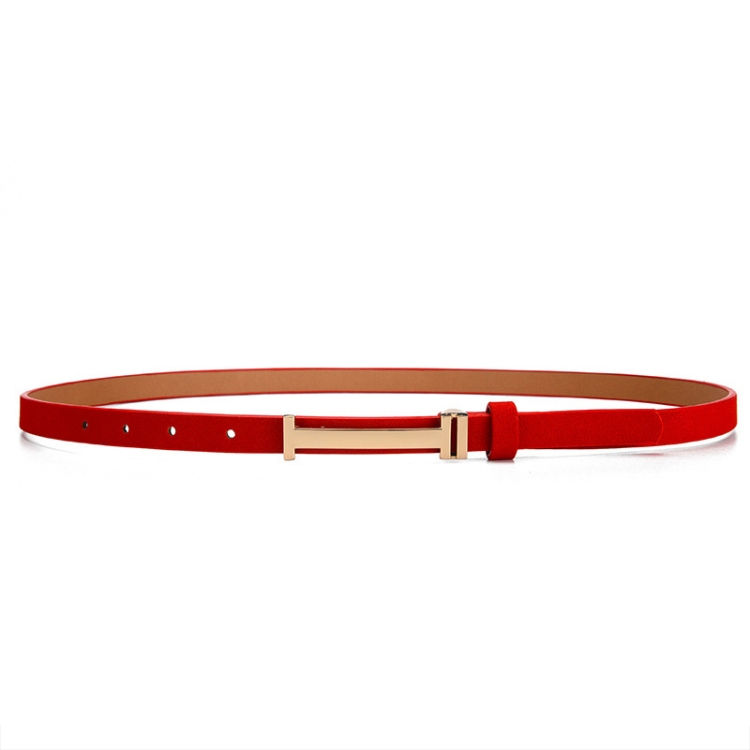 100cm Women Adjustable Leather Decorative Belt Casual Jeans Gold Buckle Thin Belt(Red)