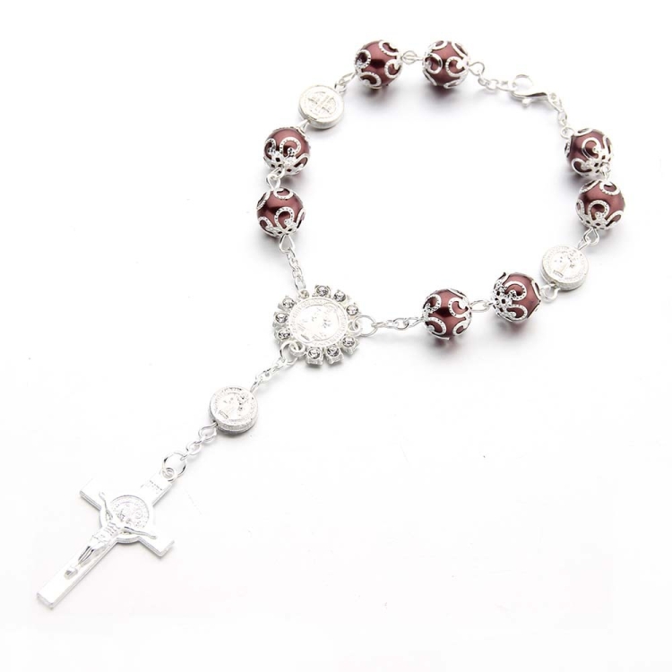 10MM Glass Pearl Beaded Bracelet with Torus, Color: Coffee Color