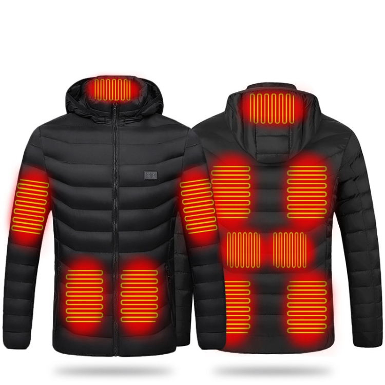 11 Zone Double Control Black USB Winter Electric Heated Jacket Warm Thermal Jacket, Size: XXL