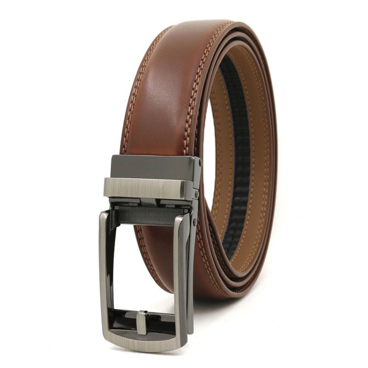 110cm Second Layer Cowhide Men Business Belt Automatic Buckle Belt(Light Brown)