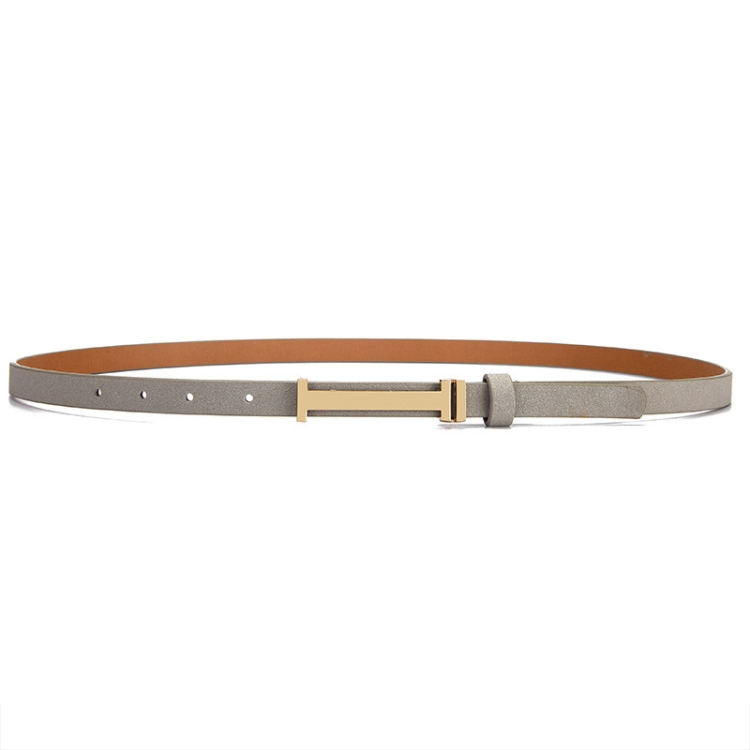 110cm Women Adjustable Leather Decorative Belt Casual Jeans Gold Buckle Thin Belt(Grey)