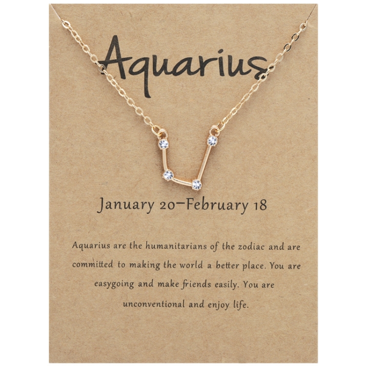 12 Zodiac Signs With Diamonds Necklace Card Rhinestones Collarbone Chain Pendant, Style: Aquarius Golden