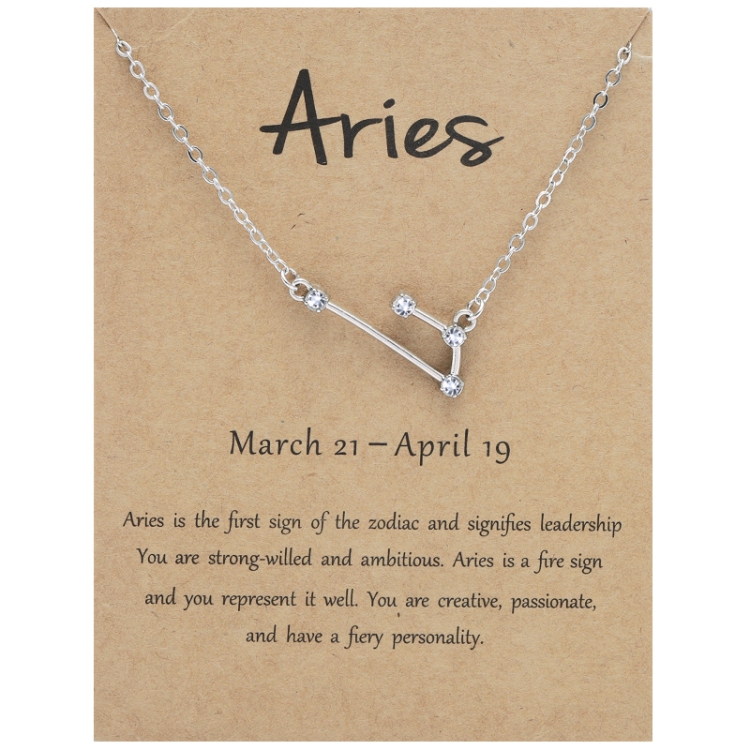 12 Zodiac Signs With Diamonds Necklace Card Rhinestones Collarbone Chain Pendant, Style: Aries Silver