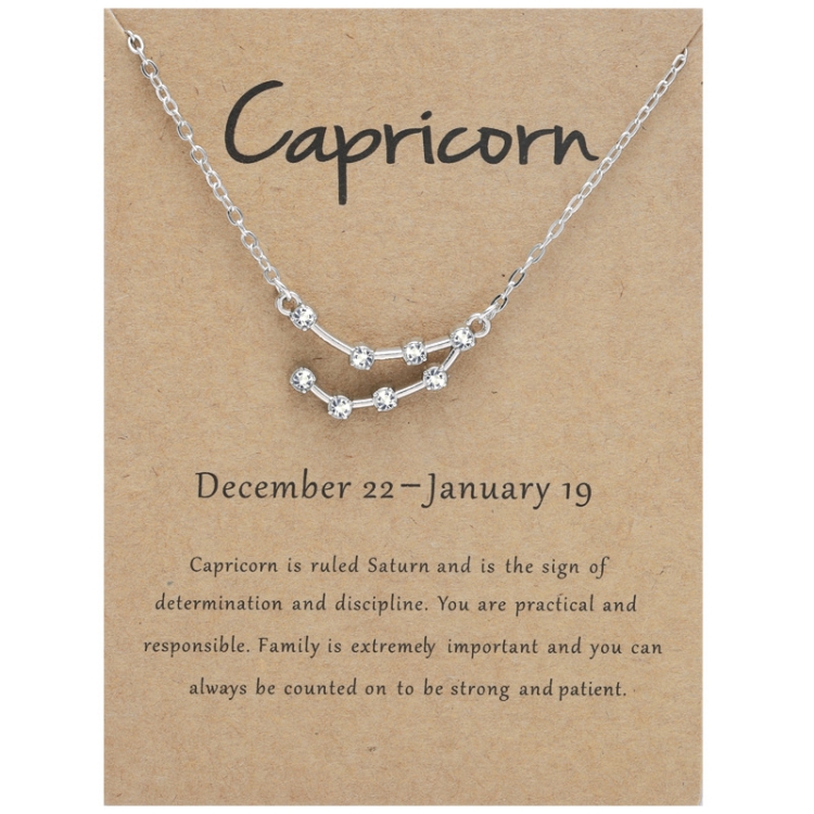 12 Zodiac Signs With Diamonds Necklace Card Rhinestones Collarbone Chain Pendant, Style: Capricorn Silver