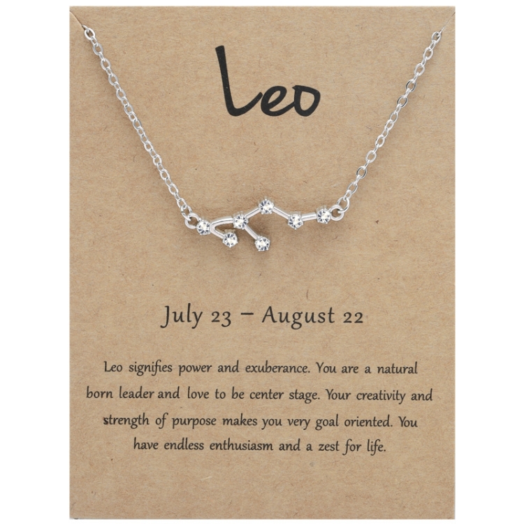 12 Zodiac Signs With Diamonds Necklace Card Rhinestones Collarbone Chain Pendant, Style: Leo Silver