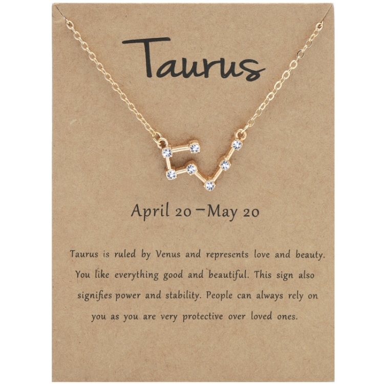 12 Zodiac Signs With Diamonds Necklace Card Rhinestones Collarbone Chain Pendant, Style: Taurus Golden