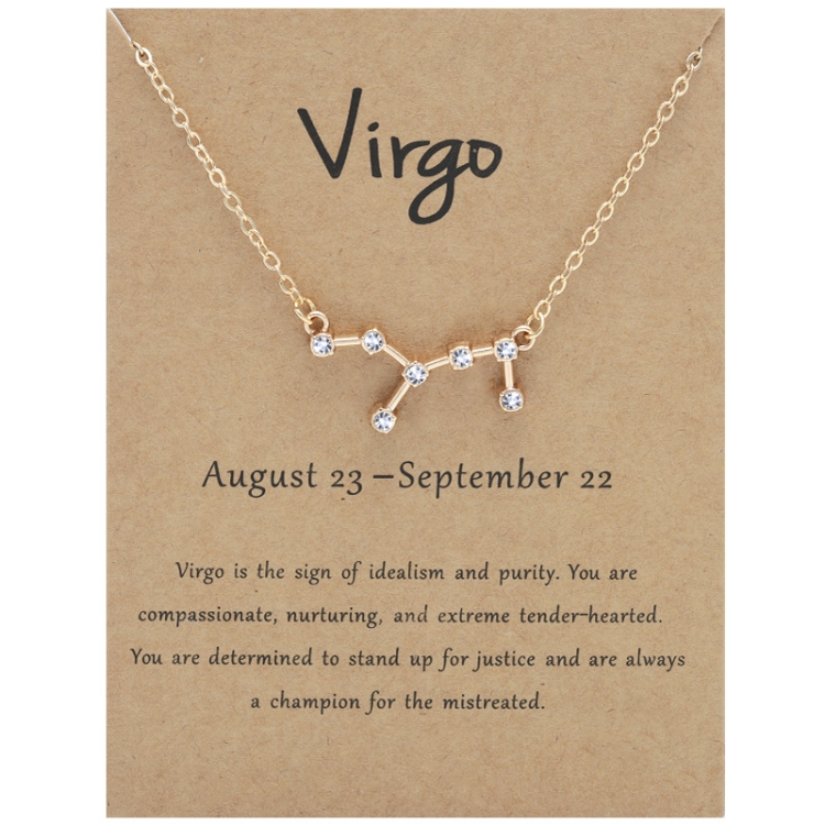 12 Zodiac Signs With Diamonds Necklace Card Rhinestones Collarbone Chain Pendant, Style: Virgo Golden