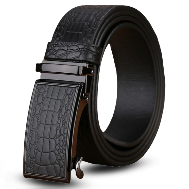 120cm Crocodile Pattern Leather Men Business Belt Without Buckle(Black)