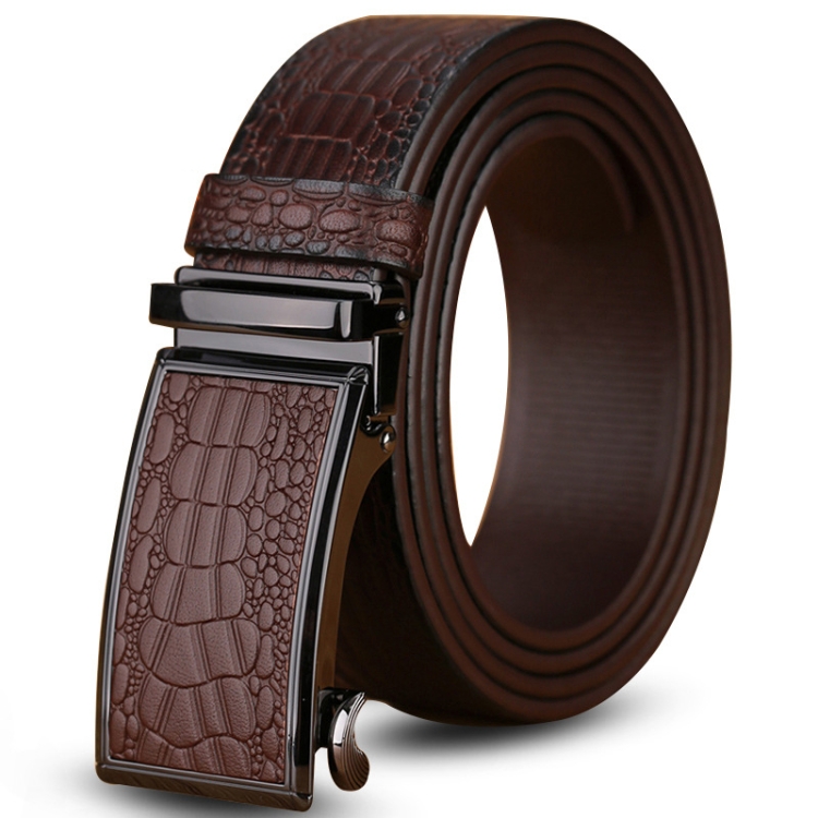 120cm Crocodile Pattern Leather Men Business Belt Without Buckle(Black Brown)