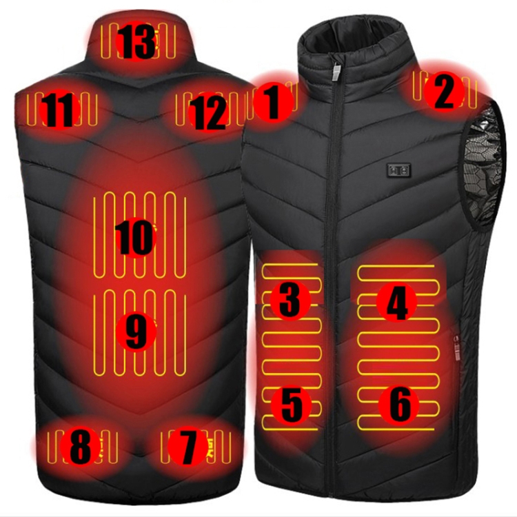 13 Area Double Control Black USB Electric Heating Undershirt Intelligent Warm Vest(L)