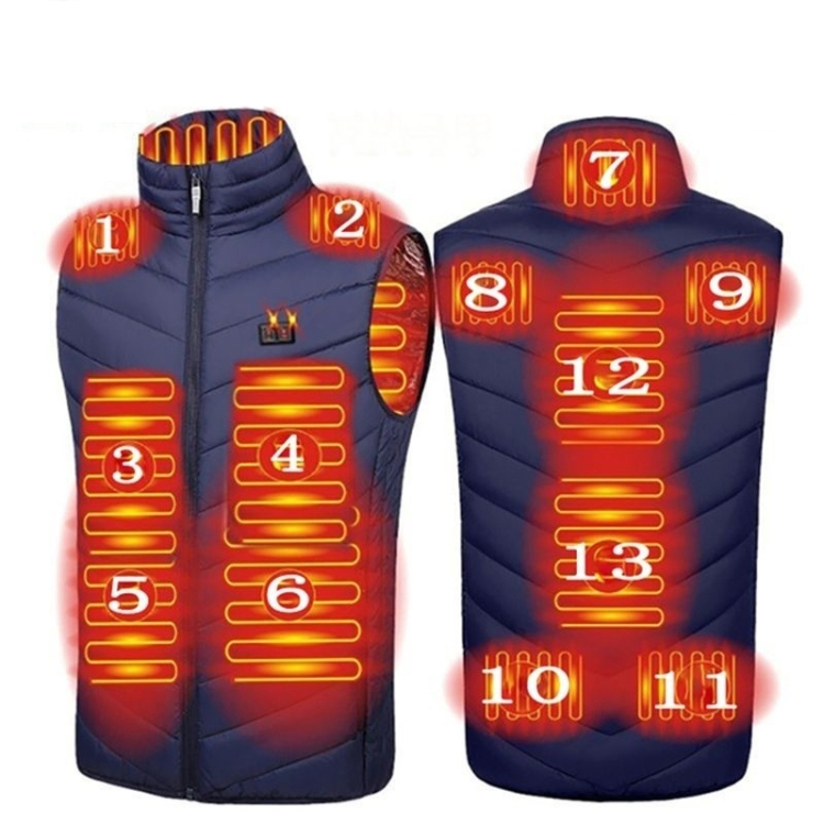 13 Area Double Control Blue USB Electric Heating Undershirt Intelligent Warm Vest(3XL)
