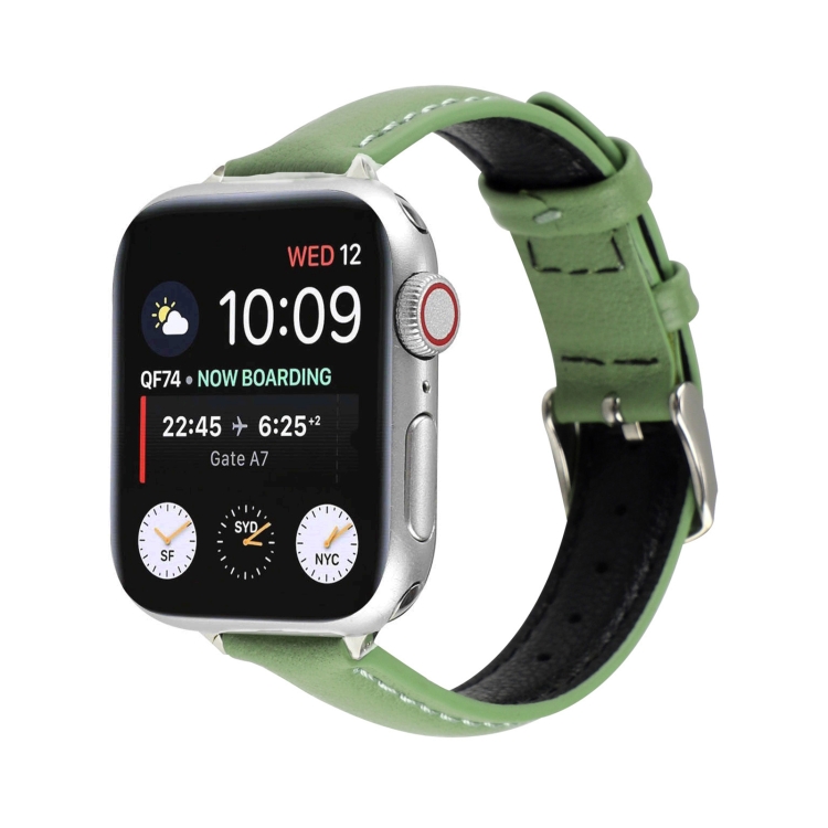 14mm Slim Genuine Leather Watch Band Watch Band For Apple Watch Series 9&8&7 41mm / SE 3&SE 2&6&SE&5&4 40mm / 3&2&1 38mm(Green)