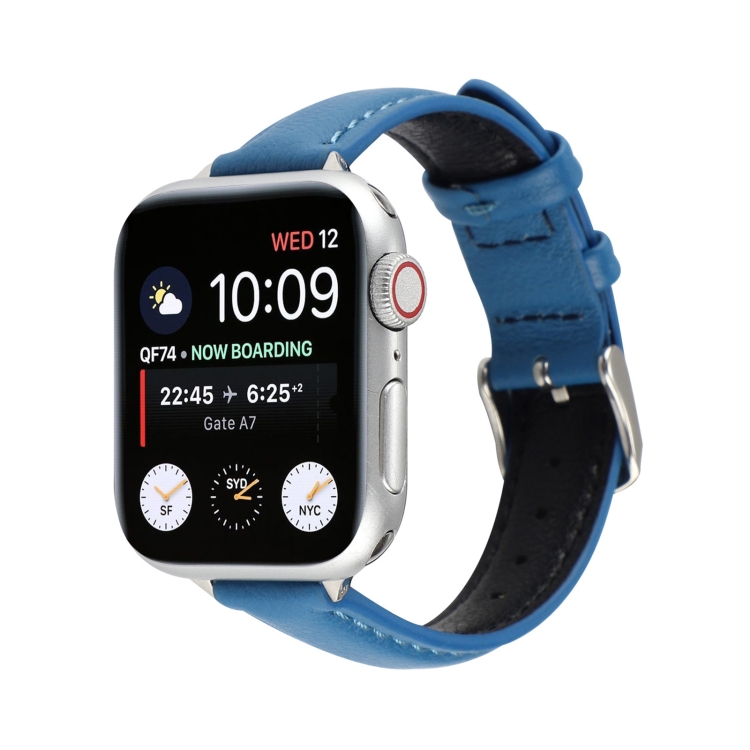 14mm Slim Genuine Leather Watch Band Watch Band For Apple Watch Ultra 49mm&Watch Ultra 2 49mm / Series 9&8&7 45mm / SE 3&SE 2&6&SE&5&4 44mm / 3&2&1 42mm(Blue)