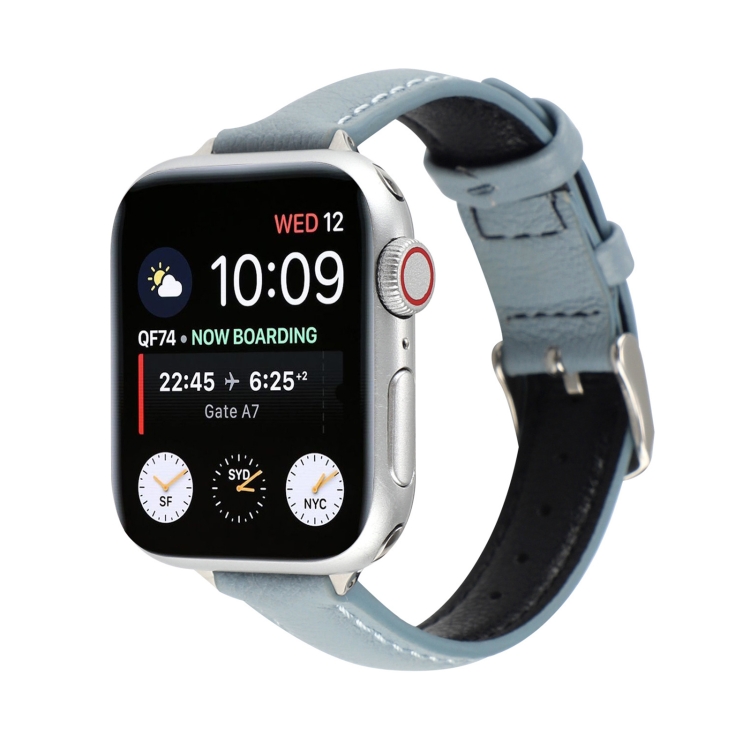 14mm Slim Genuine Leather Watch Band Watch Band For Apple Watch Ultra 49mm&Watch Ultra 2 49mm / Series 9&8&7 45mm / SE 3&SE 2&6&SE&5&4 44mm / 3&2&1 42mm(Light Blue)