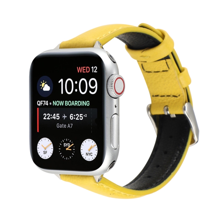 14mm Slim Genuine Leather Watch Band Watch Band For Apple Watch Ultra 49mm&Watch Ultra 2 49mm / Series 9&8&7 45mm / SE 3&SE 2&6&SE&5&4 44mm / 3&2&1 42mm(Yellow)