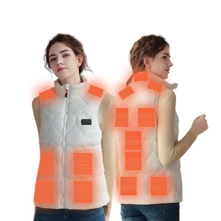 15 Areas Heated Shiny Vest For Women With 3 Independent Temperature Control, Size: M(White)