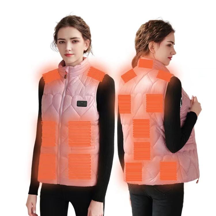 15 Areas Heated Shiny Vest For Women With 3 Independent Temperature Control, Size: S(Pink)