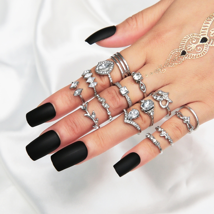 15pcs/set Water Drop Heart Hollow Diamond Joint Ring(SKU4869)