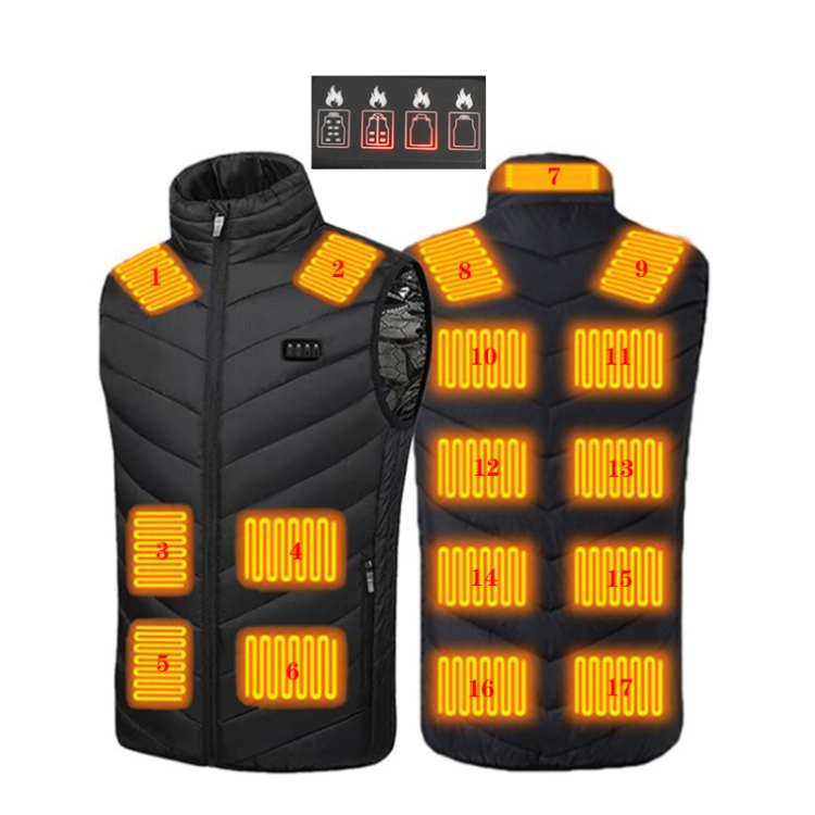 17 Area 4 Control Black USB Electric Heating Undershirt Intelligent Warm Vest(M)