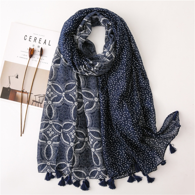 180 X 85cm Women Cotton And Linen Scarf Retro Splicing Bohemian Printed Silk Shawl SL1904-122