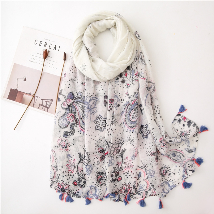 180 X 85cm Women Cotton And Linen Scarf Retro Splicing Bohemian Printed Silk Shawl SL1908-007