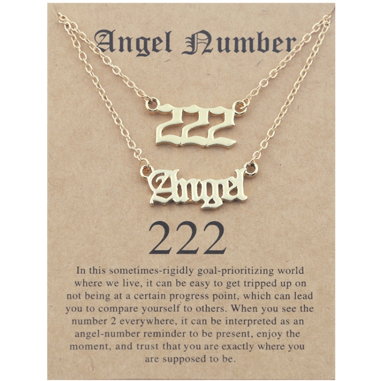 2 In 1 Angel Lucky Numbers Layered Necklace Set Women Collarbone Chain Jewelry, Style: Angel+2 Gold