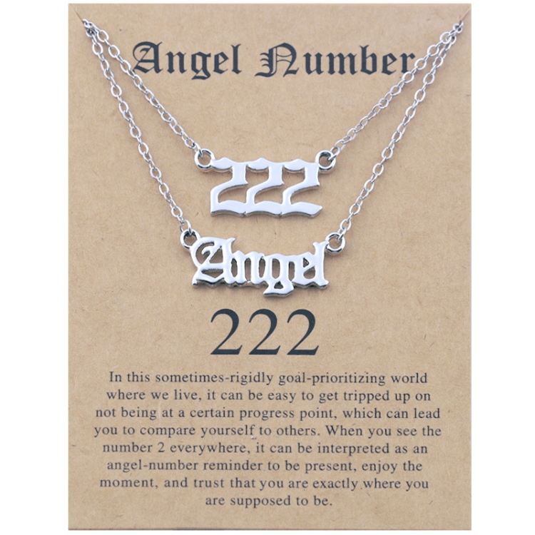 2 In 1 Angel Lucky Numbers Layered Necklace Set Women Collarbone Chain Jewelry, Style: Angel+2 Silver