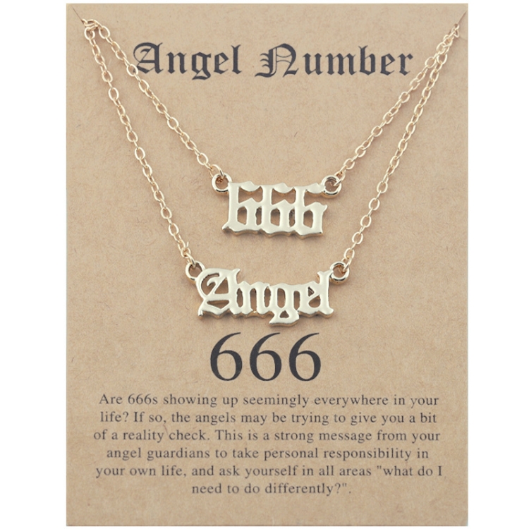 2 In 1 Angel Lucky Numbers Layered Necklace Set Women Collarbone Chain Jewelry, Style: Angel+6 Gold