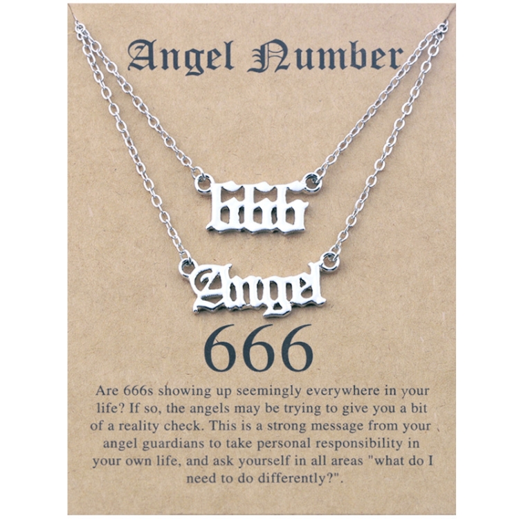 2 In 1 Angel Lucky Numbers Layered Necklace Set Women Collarbone Chain Jewelry, Style: Angel+6 Silver