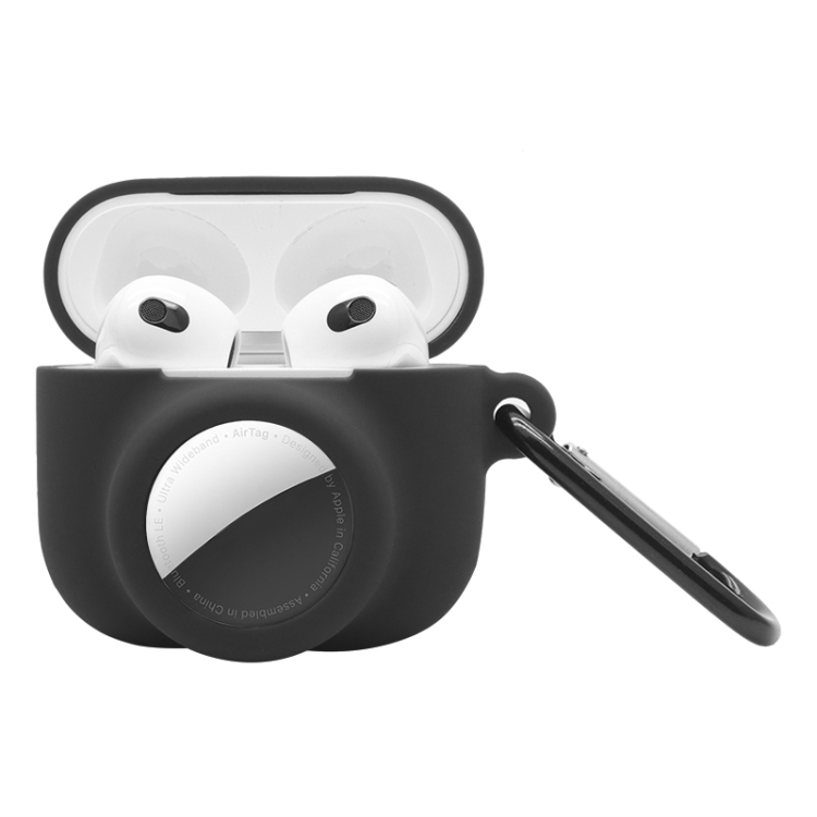 2 in 1 Shockproof Full Coverage Silicone Protective Case For AirPods 3 / AirTag 2nd Gen / AirTag 1st Gen(Black)