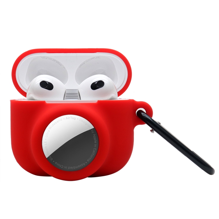 2 in 1 Shockproof Full Coverage Silicone Protective Case For AirPods 3 / AirTag 2nd Gen / AirTag 1st Gen(Red)