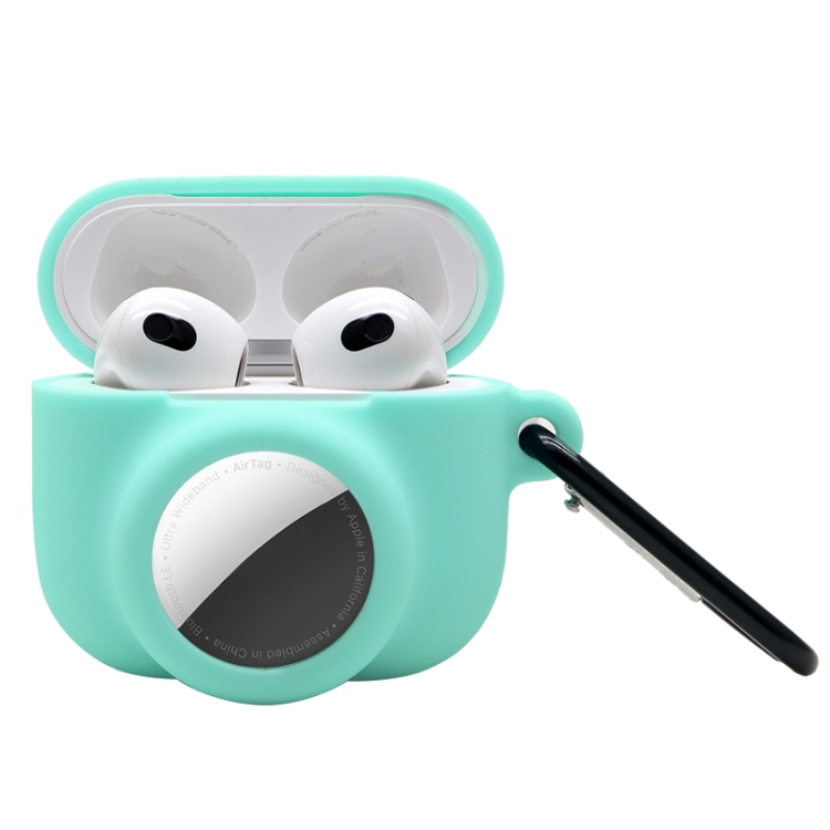 2 in 1 Shockproof Full Coverage Silicone Protective Case For AirPods 3 / AirTag 2nd Gen / AirTag 1st Gen(Teal Green)