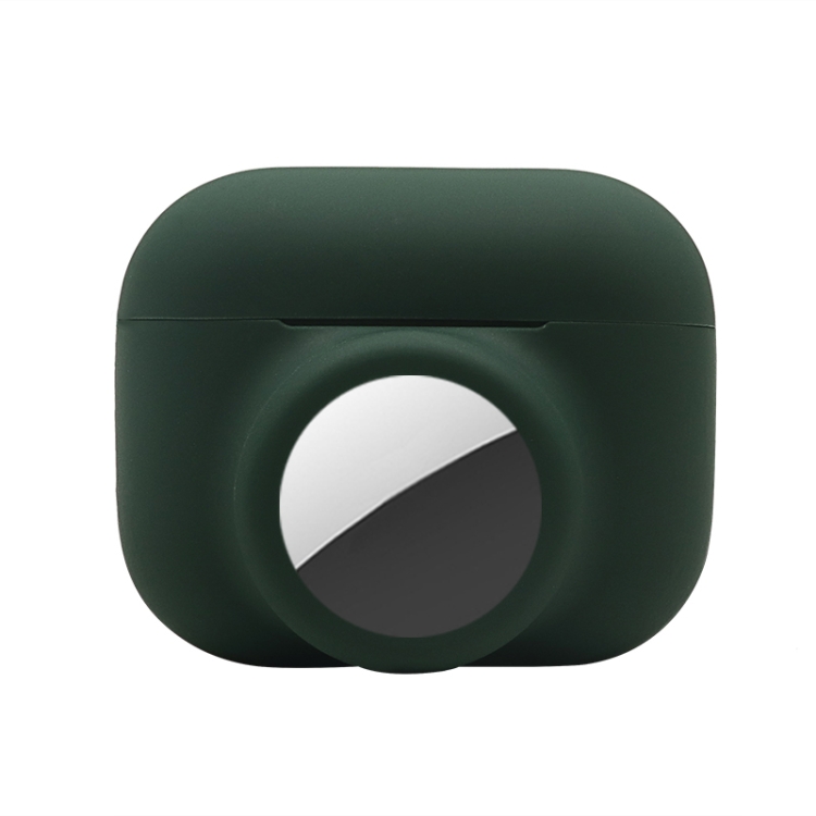 2 in 1 Shockproof Full Coverage Silicone Protective Case For AirPods Pro / AirTag 2nd Gen / AirTag 1st Gen(Dark Green)