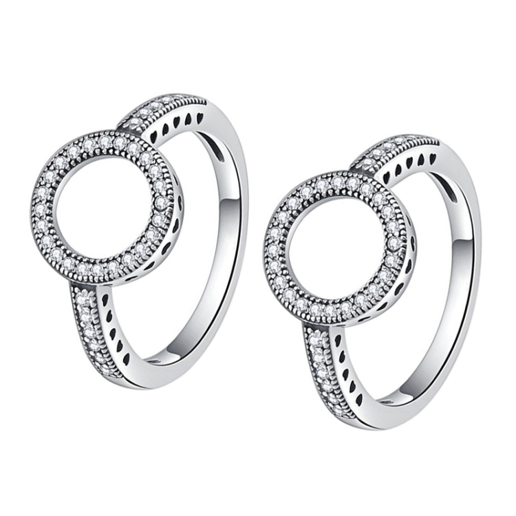 2 PCS Alloy Lucky Circle Diamond Halo Rings, Ring Size:10(White)
