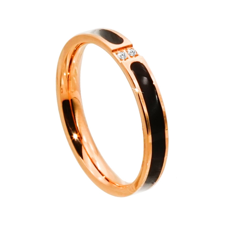 2 PCS Fashion Two Diamond-Studded Titanium Steel Couple Rings For Couple, Size: US Size 8(Rose Gold)